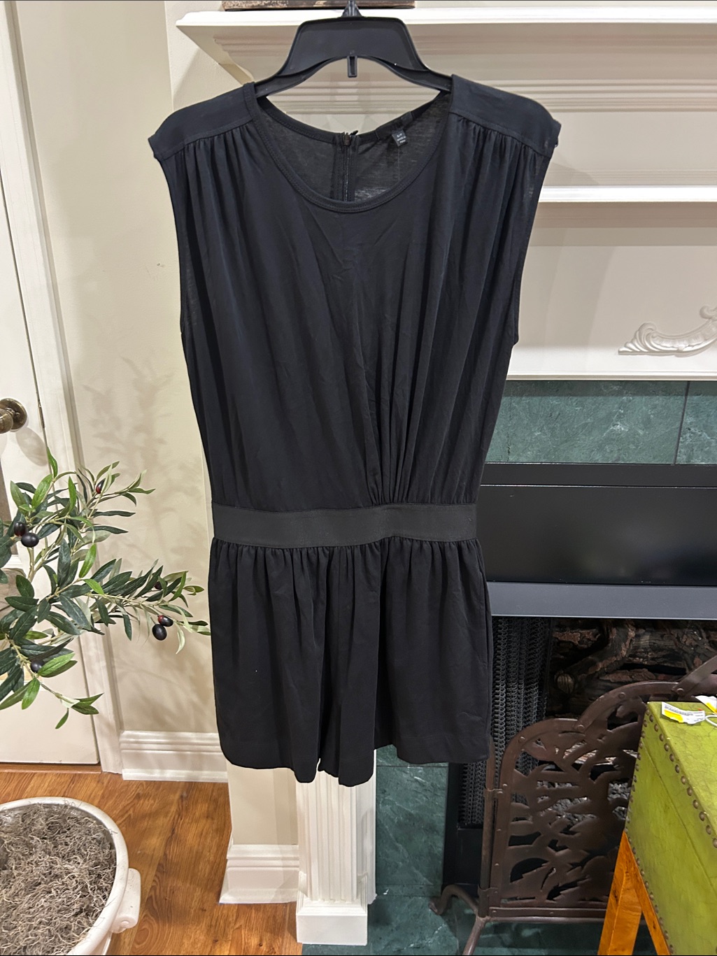 Atm - Black Romper - Classic Black Sleeveless Waist-Detail Shirt Set